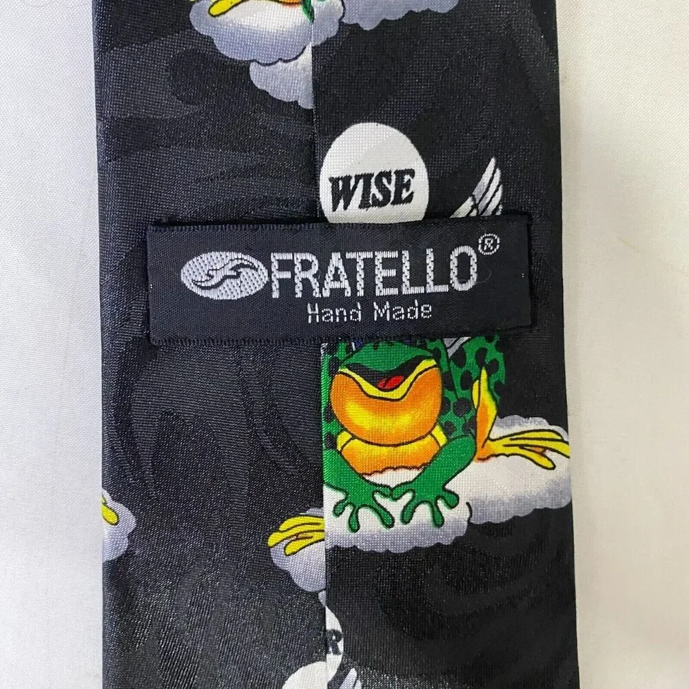 #6640 Fratello Black with Frogs Mens Necktie, Tie